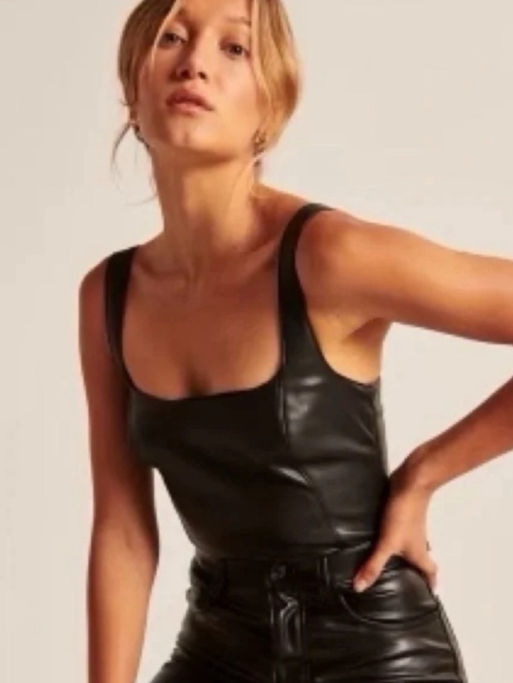 Abercrombie & Fitch Black Faux Leather Square-Neck Crop Cami
